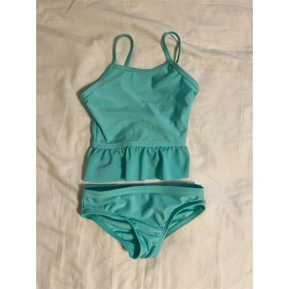 Wonder Nation Baby Girl Tankini Swimsuit Set 2-Piece Aqua Blue Ruffle 18M